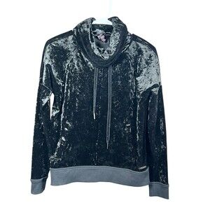 Betsey Johnson Crushed Velvet Hoodie XS Black Grunge Y2K Whimsigoth Holiday